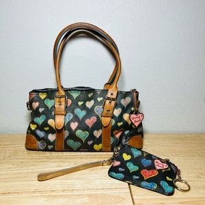 Dooney & Bourke hearts leather handbag with matching wallet vintage set